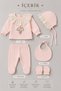 Newborn Baby Girl Floral Embroidered Ribbed Fabric 5-Piece Hospital Discharge Set – 100% Cotton