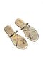 Gold Women's Slippers Short Flat Heel Gold Banded Accessory Detailed Casual Flip Flops - 6