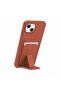 Apple iPhone 14 Compatible Case Flexstand Card Holder Silicone Case Brown - 2