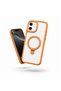 Apple iPhone 12 Compatible Case with Magring Stand Silicone Case Orange - 2