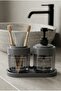 2-Piece Smoked Glass Liquid Soap Dispenser and Toothbrush Holder |   Glass Bathroom Organizer Set with Stand, 2 Pieces |   425 ml X 2 - 7