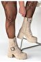 Linma Beige Nubuck Lace-Up Heeled Boots