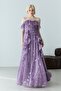 Lilac Strapless Flounce Patterned Slit Chiffon Evening Dress