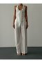 Button Detailed Ecru Women's Trousers Pnt01858