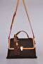 Monogram Printed Long Strap Stylish Women's Hand and Shoulder Bag with Lock and Shawl Detail, Brown - 3
