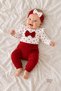 Baby Girl 3-Piece Set - Heart Print Ruffle Bow Bodysuit, Pants, and Bandana Set - 2