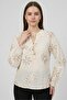 Women Tie Neck Long Sleeve Textured Blouse, White