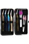 Faux leather tweezers storage bag, eyelash extension scissors, empty box, eyelash brush, tweezers trimming tools, black - 4