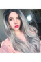 26-Inch Wavy Black Ombre Grey Synthetic Wig for Women (heat resistant). - 3