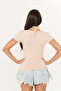 Beige Ultra Soft, Lace-Up, 95% Natural Viscose, No Visible Lines, Fully Stretchable, Short Sleeve T-Shirt Blouse - 7