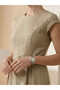 Beige Cap Sleeves Buckle Detail Midi Dress - 5