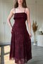 Strappy Chest Detail Glittery Midi Floral Patterned Burgundy Dress - 4