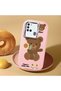 Samsung Galaxy A21S Compatible Case Camera Protective Pink Silicone Couple Phone Case with Bear Pattern - 2