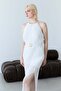 White Halter Neck Pleated Belt Detailed Lined Midi Dress - 5