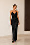 Women's Black Sequined Thin Strap V-Neck Bodycon Long Evening Dress
