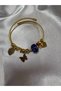 Women's Steel Charm Bracelet Gold Color Evil Eye Butterfly and Leaf Detailed Twist Cuff Bracelet - 2