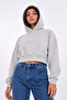 Women's Gray Crop Hoodie Sweatshirt – Long Sleeve Basic Hooded Sweatshirt - 5
