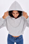 Women's Gray Crop Hoodie Sweatshirt – Long Sleeve Basic Hooded Sweatshirt - 6