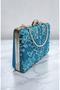 Women's Turquoise Sequined Beaded Chain Strap Evening Dress Bag Clutch Portfolio 16X23 cm - 2