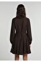 Regular Fit Printed Women's Brown Long Sleeve Dress - 2