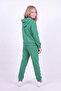 Girl's Plain Kangaroo Pocket Hooded Tracksuit Set - 4