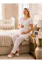 New Season Ecru Stylish Lace Detailed Buttoned Design Short Sleeve Maternity Pajama Set - 7