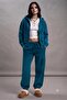 Women's Petrol Blue Shaded Cotton Jacket and Sweatpants Set