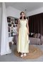 Women's Sari Midi Dress with Square Collar, Drawstring Straps and Ribbed Waist Detail - 6