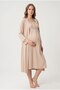 Women's Beige Lace Detailed Maternity Nightgown Set with Nursing Detail and Dressing Gown - 6