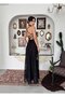 Women's Black Strappy Back Tie Square Neck Lace Long Evening Dress - 8
