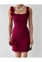 Women's Burgundy Mini Dress Square Neck Floral Appliqué Strap Atlas Cocktail Dress - 2