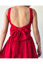 Women's Red Mini Dress Square Neck Backless Flared with Bow Detail - 8