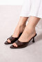 Giza Brown Wrinkled Patent Leather Pointed Heeled Slippers - 2