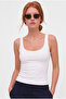 Women's White Scoop Neck Full Length Double Layer Modal Cotton Strappy Basic Bodysuit