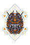 Men's Oversize T-Shirt Geometric Samurai Robot Head Printed Relaxed Cut 100% Cotton Casual Modern - 3