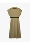 Aerobin Fabric Pocketed V-Neck Short Sleeve Belt Detailed Flared Cut Midi Dress - 2