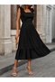 Women's Strappy Ruffled Square Neck Tie Back Midi Aerobin Midi Dress