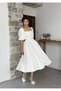 Women's Ecru Midi Dress Square Neck Balloon Sleeves Pleated A-Line Woven - 4