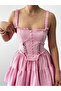 Women's Pink Mini Dress with Strappy Bodice Detail and Layered Ruffles - 3
