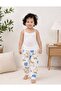 Unisex Children's 2-13 Years Old White 100% Cotton Thread Strap Undershirt and Cuffed Patterned Pajama Bottom Set Comfortable Fit