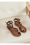 Nova Women's Gold Ring Detailed Flip-Flop Sandals - Soft Flat Sole for Daily Comfort - 4