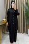 Feden Takim Modal Viscose Fabric Women's Black Two-Piece Set with Detachable Button Detail and Hijab Pants
