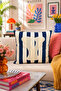 Punch Embroidered Throw Pillow Cover - 43*43 cm - Navy Blue Letter Y - Pnk001