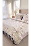 100% Cotton Floral Patterned Double Duvet Cover Set with 4 Navy Blue Laces and 2 Single Laced Pillowcases - 3