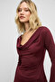 Enissia women's deep v-neck stretch fabric body-fitting burgundy blouse - 3
