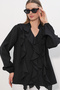 Women's Ruffle Detailed Long Sleeve Shirt 40031 - Black - 3