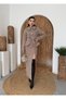 Women's Mink Skirt Suit, Textured Cashmere Belted Jacket, Slit Midi Skirt - 6