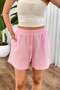 Women's Pink Muslin Textured Pocketed Elastic Waist Lace-Up Short Shorts - 3