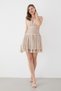 Beige V-Neck Stoned Draped Mini Evening Dress - 6