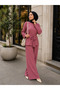 Women's Aerobin Fabric Back Zippered Belted Wide Leg Two-Piece Set - 3